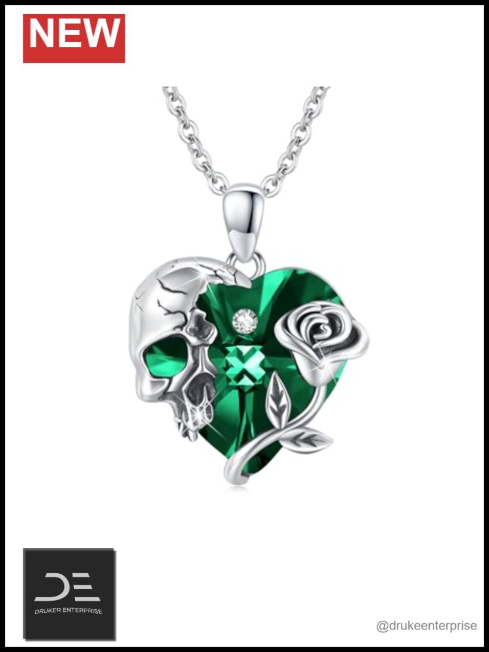 Skull Necklace Sterling Silver Rose Birthstone Pendant for Women